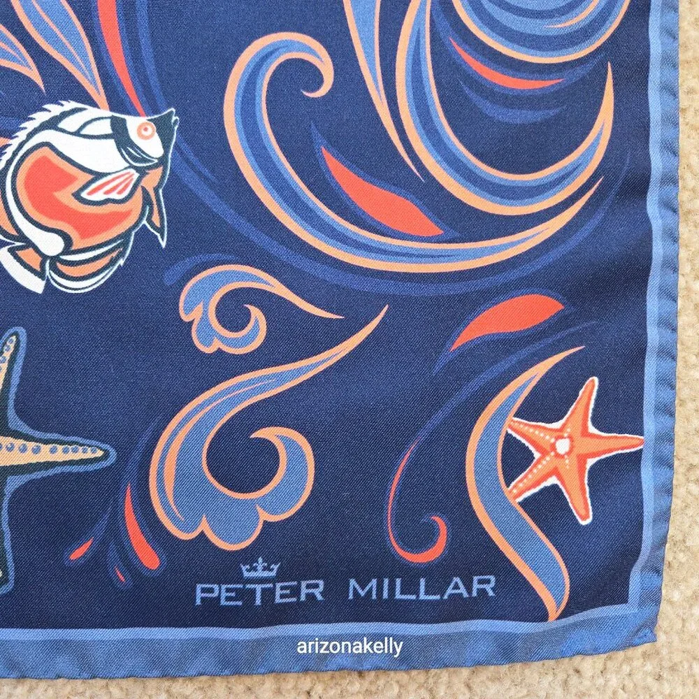 NWOT Peter Millar Silk Square Scarf *Four Seasons* Bird Butterfly Octopus